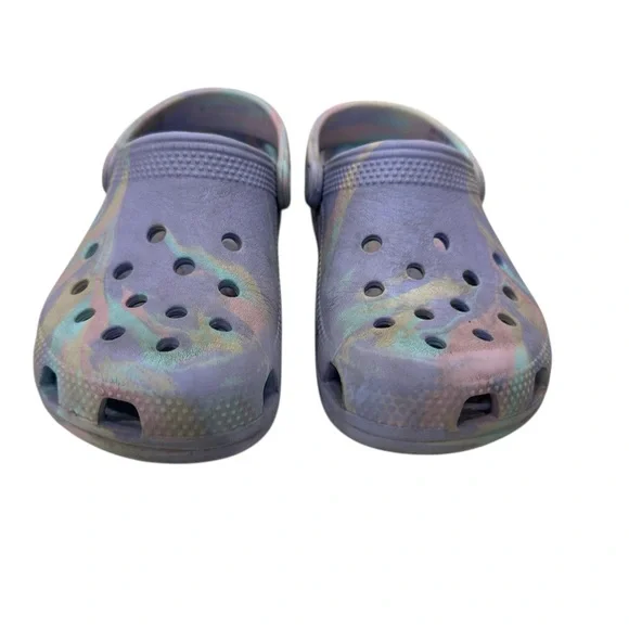 Youth Child CROCS Slip On Shoes Purple Pastel Swirl Size 13 - Picture 3 of 6